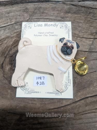 Pug with Locket Pin by Lisa Mondy